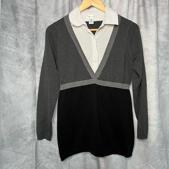 Motherhood Maternity Grey, Black and White Faux Layered Sweater - size Medium - Picture 5 of 9